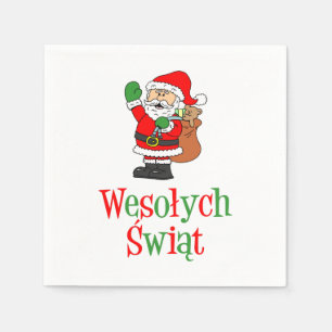 Servilleta De Papel Wesolych Swiat Polaco Feliz Navidad Santa Napkin