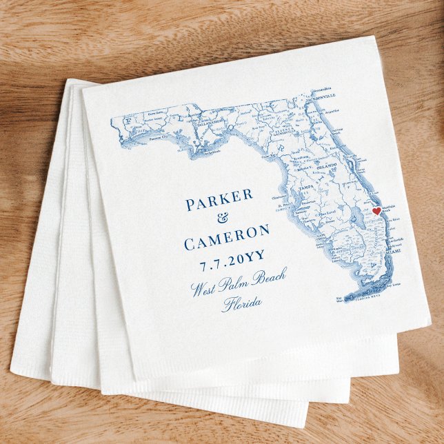Servilleta De Papel West Palm Beach Florida Mapa Elegante Boda (These West Palm Beach Florida napkins add an elegant touch to your wedding)