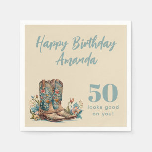 Servilleta De Papel Western Boots Floral Quincuagésimo cumpleaños