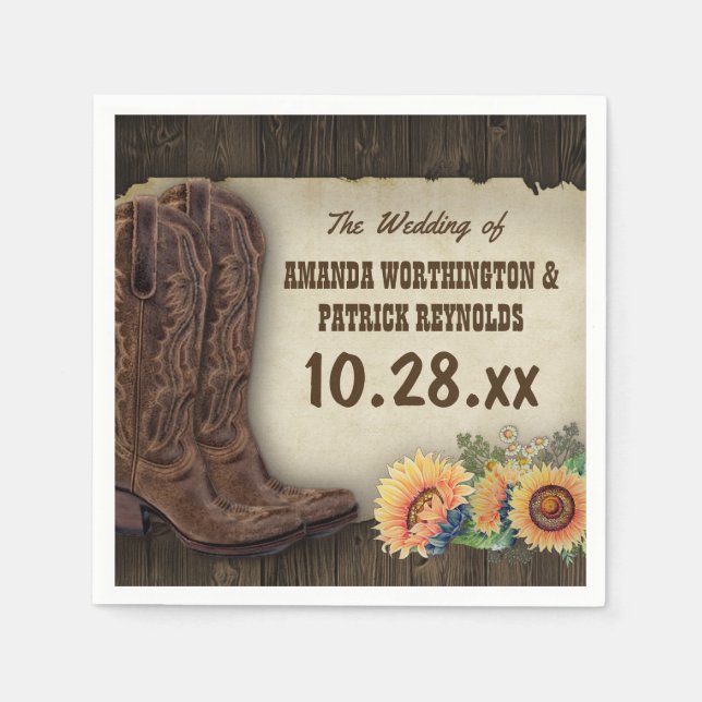 Servilleta De Papel Western Cowboy Boots Boots Boda de girasol Napkins (Anverso)