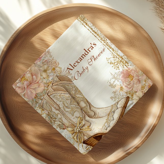 Servilleta De Papel Western Cowgirl Boots Floral Baby Shower (Subido por el creador)