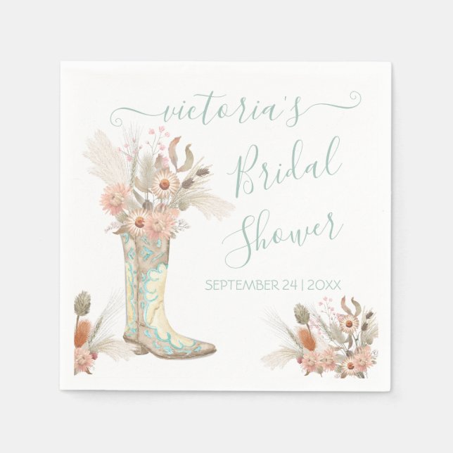 Servilleta De Papel Western Cowgirl Floral Boots Shower (Anverso)