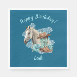 Servilleta De Papel Western Horse Floral Equestrian- Navy Napkins