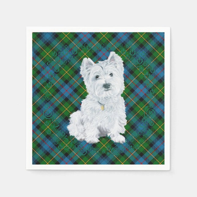 Servilleta De Papel Westie sobre Tartán (Anverso)