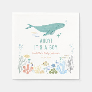 Servilleta De Papel Whale Ahoy es un chico Baby Shower