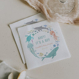 Servilleta De Papel Whale Ahoy es un chico Baby Shower