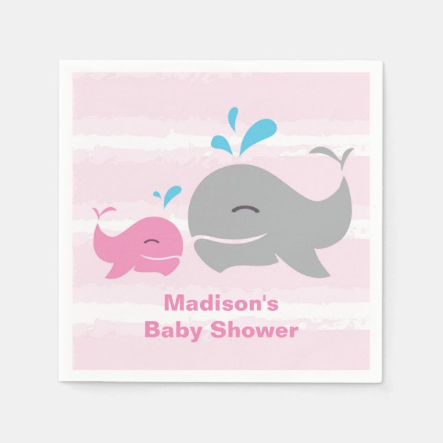 Servilleta De Papel Whale rosa Nautical Baby Shower Napkin (Anverso)