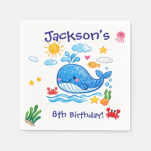 Servilleta De Papel Whale Theme Summer Kids Birthday Party (Anverso)