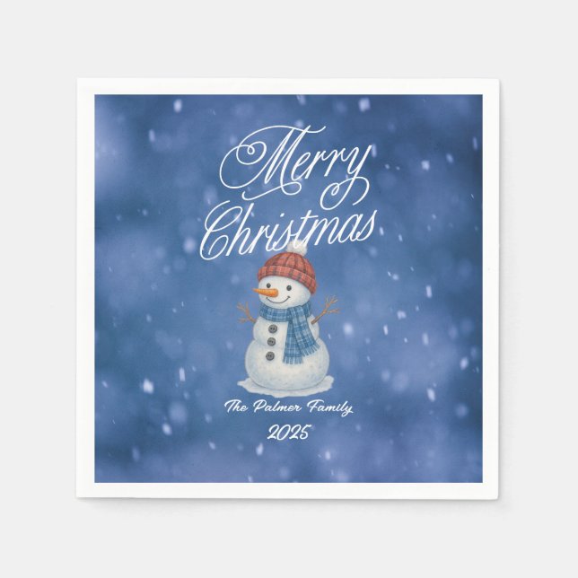 Servilleta De Papel Whimical Snowman Feliz Navidad (Anverso)