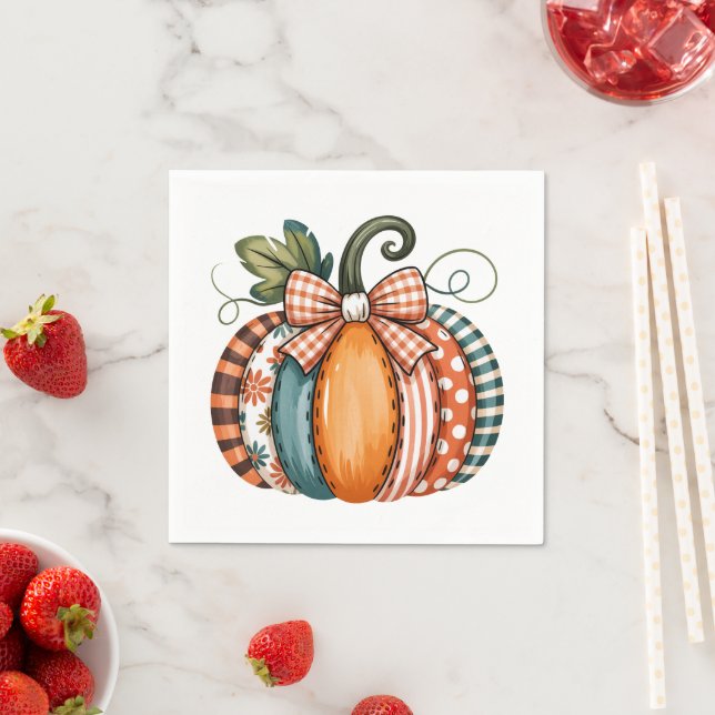 Servilleta De Papel Whimsical Autumn Accent with Gingham Bow (In situ)