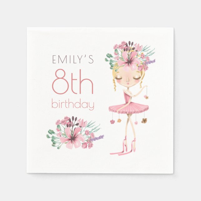Servilleta De Papel Whimsical Ballerina Floral 8Chica de la Fiesta de  (Anverso)