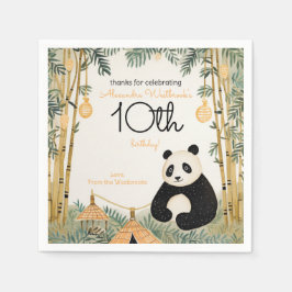 Servilleta De Papel Whimsical Beige Bamboo y Panda Birthday Party