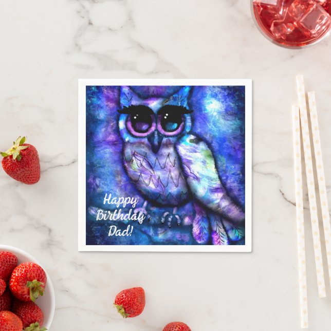 Servilleta De Papel Whimsical Big Eyed Abstract Owl Blue Green Purple (In situ)