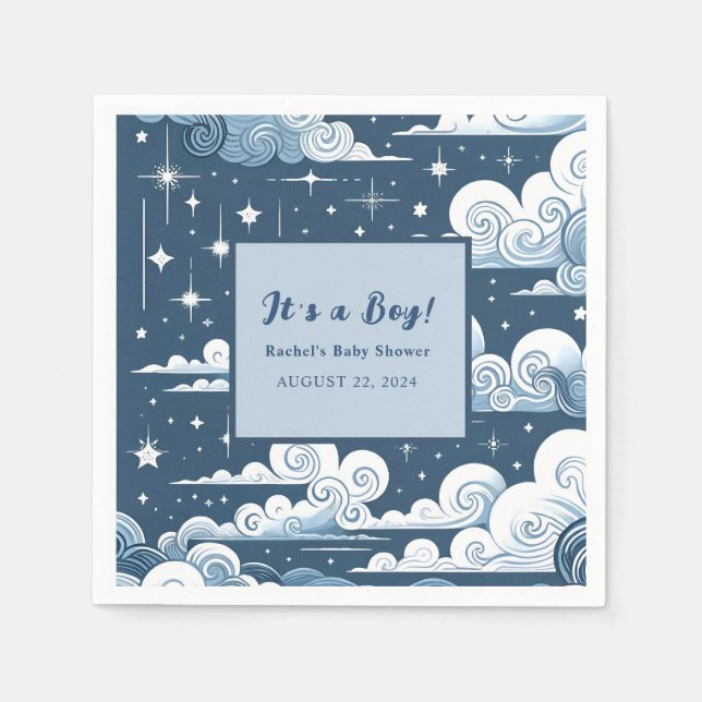 Servilleta De Papel Whimsical Blue Celestial Personalizado Baby Shower (Anverso)