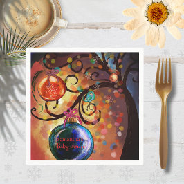 Servilleta De Papel Whimsical Blue Orange Christmas Tree Paper Napkin