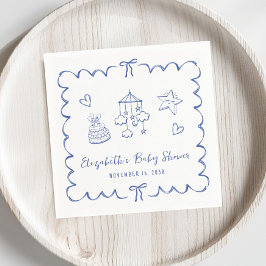 Servilleta De Papel Whimsical Blue Wavy Frame Baby Boy Shower