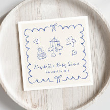 Whimsical Blue Wavy Frame Baby Boy Shower