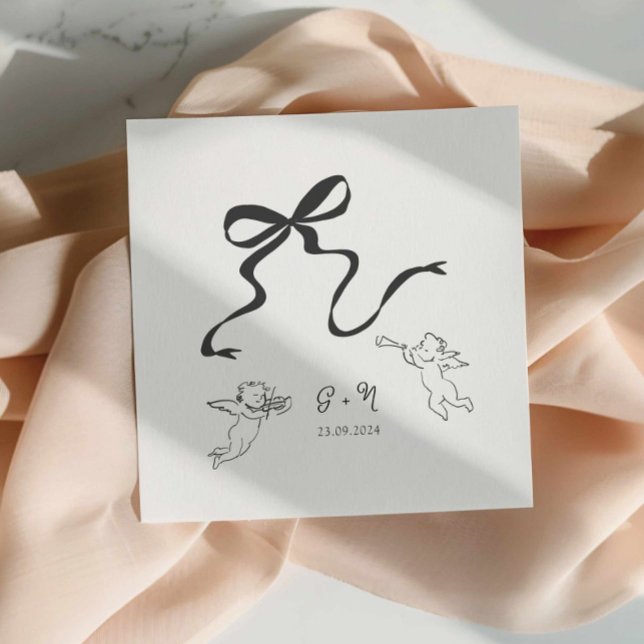 Servilleta De Papel Whimsical Bow Boda Napkin (hand drawn bow cocktail napkin cherub illustrated napkin wedding cocktail napkin)