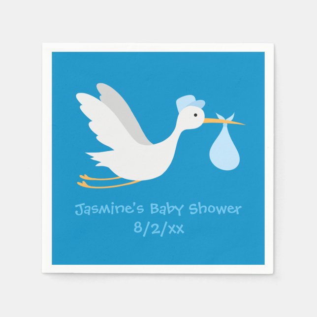 Servilleta De Papel Whimsical Boy Stork Baby Shower (Anverso)