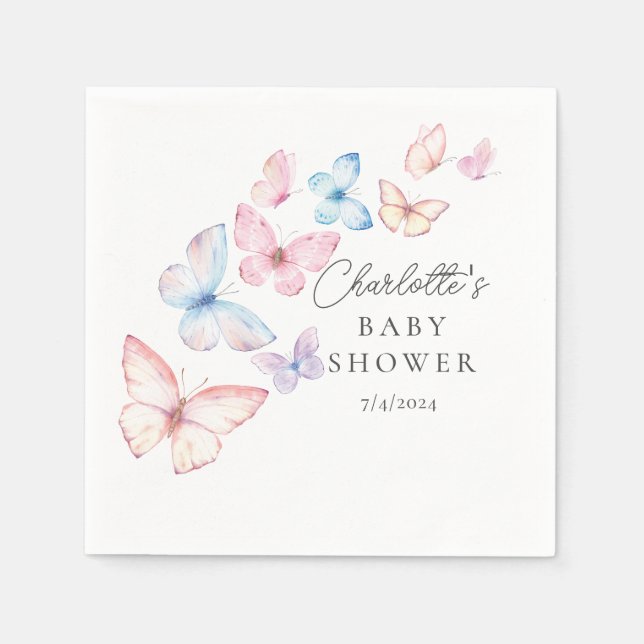 Servilleta De Papel Whimsical Butterflies Baby Shower (Anverso)