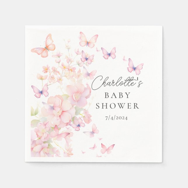 Servilleta De Papel Whimsical Butterflies Baby Shower (Anverso)
