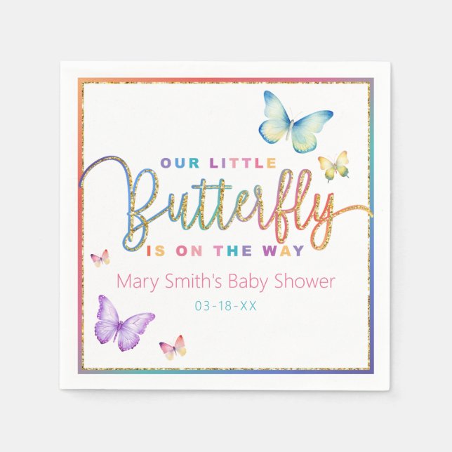 Servilleta De Papel Whimsical Butterfly Baby Shower Napkins - Primaver (Anverso)