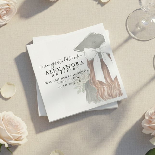 Servilleta De Papel Whimsical Calligraphy Graduation Bow (Whimsical Calligraphy Graduation Bow Napkins)