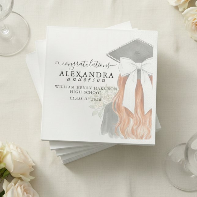 Servilleta De Papel Whimsical Calligraphy Graduation Bow (Whimsical Calligraphy Graduation Bow Napkins)