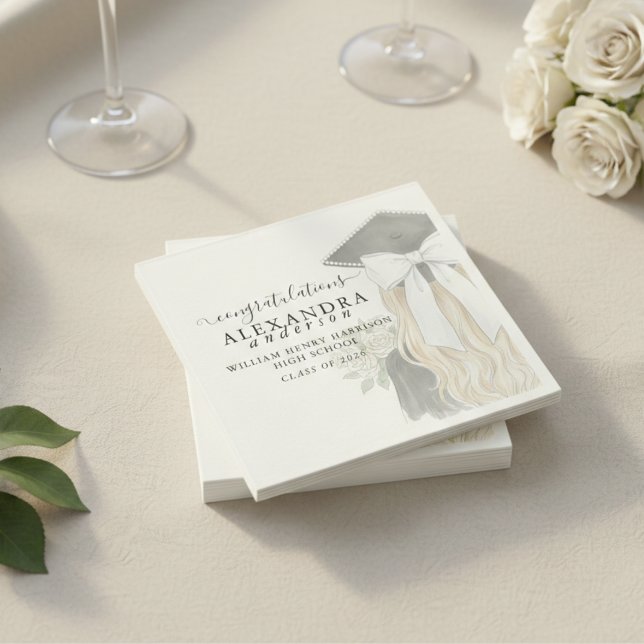 Servilleta De Papel Whimsical Calligraphy Graduation Bow (Whimsical Calligraphy Graduation Bow Napkins)