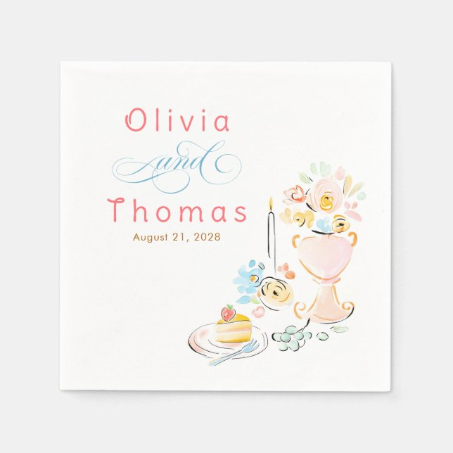 Servilleta De Papel Whimsical Chic Elegant Hand Drawn Wedding (Anverso)