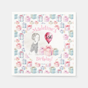 Servilleta De Papel Whimsical Chica Cute Primer Regalo de Globo Rosa d