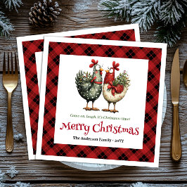 Servilleta De Papel Whimsical chickens Christmas napkins editable name