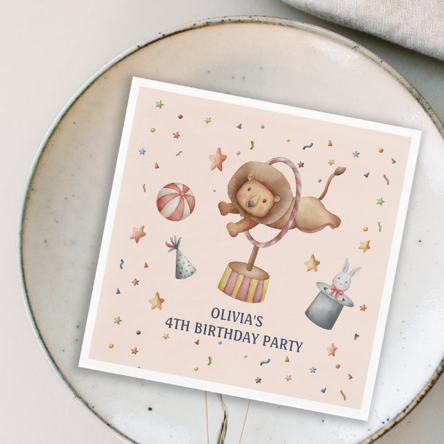 Servilleta De Papel Whimsical Circus Lion Kids Fiesta de cumpleaños (Whimsical Circus Lion Baby Shower Party Napkins)