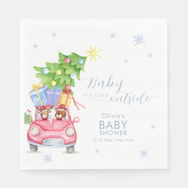 Servilleta De Papel Whimsical Cold Outside Reindeer Bear Baby Shower  (Anverso)