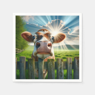 Servilleta De Papel Whimsical Cow Peinando Sobre El Alambre