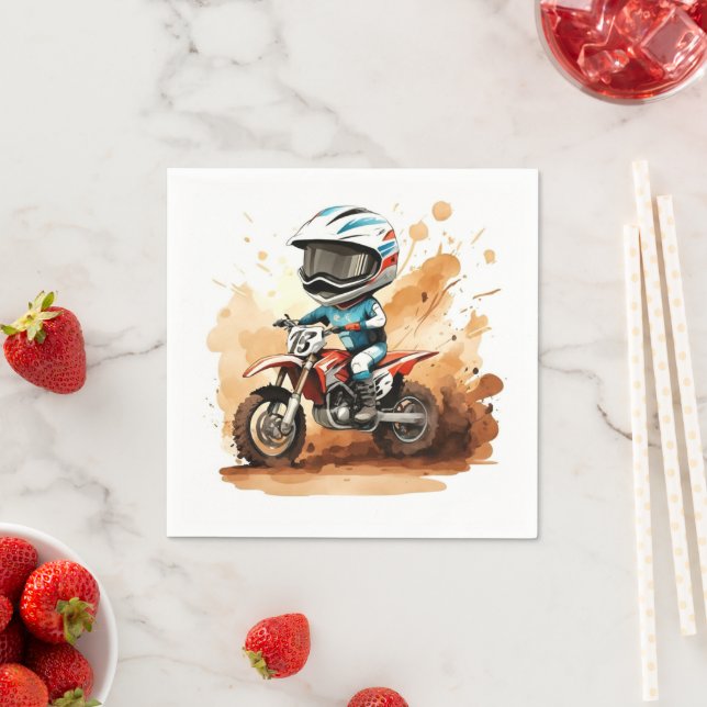 Servilleta De Papel Whimsical Dirt Wheels Motorcycle Birthday (In situ)