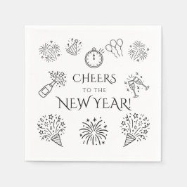 Servilleta De Papel Whimsical Doodles Black Cheers to New Year Party