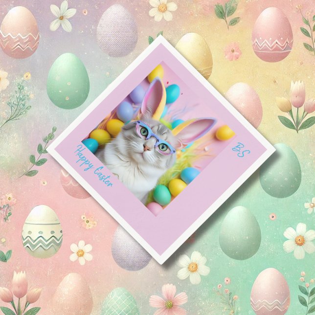 Servilleta De Papel Whimsical Easter Cat con las orejas de los conejit (Subido por el creador)
