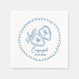 Servilleta De Papel Whimsical Engaged Couple Blue Hearts Trendy Doodle