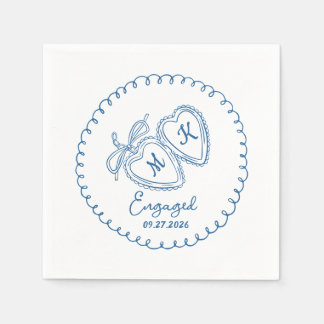 Servilleta De Papel Whimsical Engaged Couple Blue Hearts Trendy Doodle
