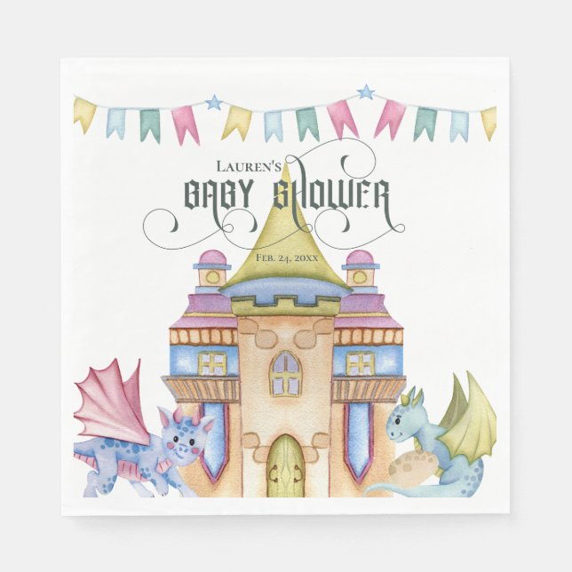 Servilleta De Papel Whimsical Fairytale Dragon Baby Shower (Anverso)