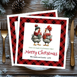 Servilleta De Papel Whimsical festive chickens napkin with custom name