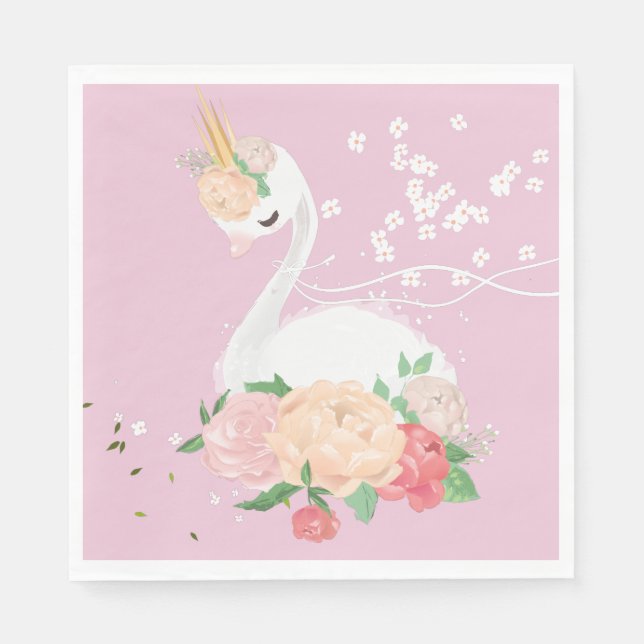 Servilleta De Papel Whimsical Floral Swan Birday (Anverso)