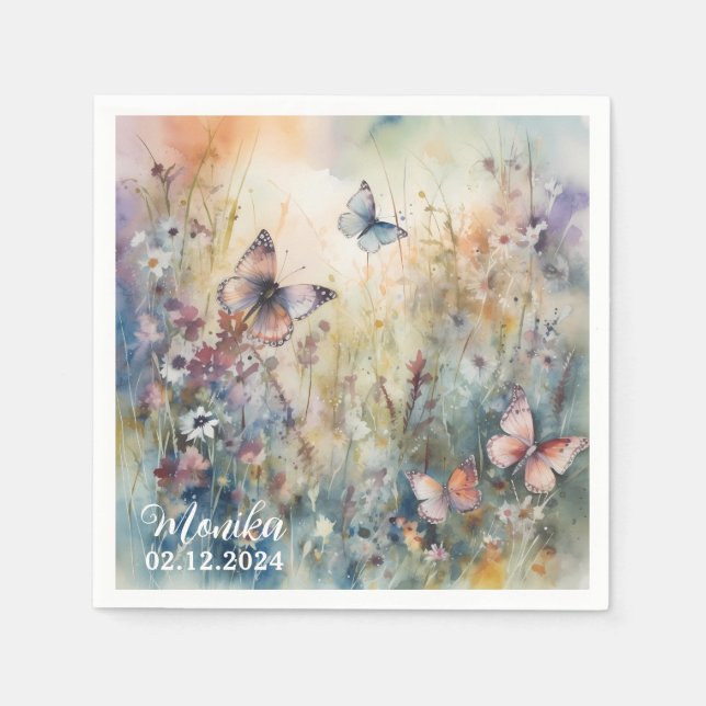 Servilleta De Papel Whimsical Floral Watercolor Primavera Butterflies (Anverso)