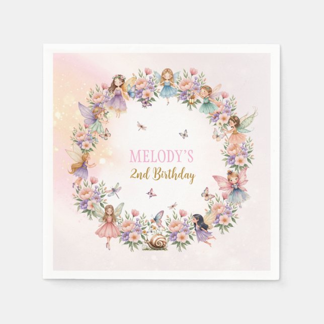 Servilleta De Papel Whimsical flower fairy garden 2nd birthday  (Anverso)