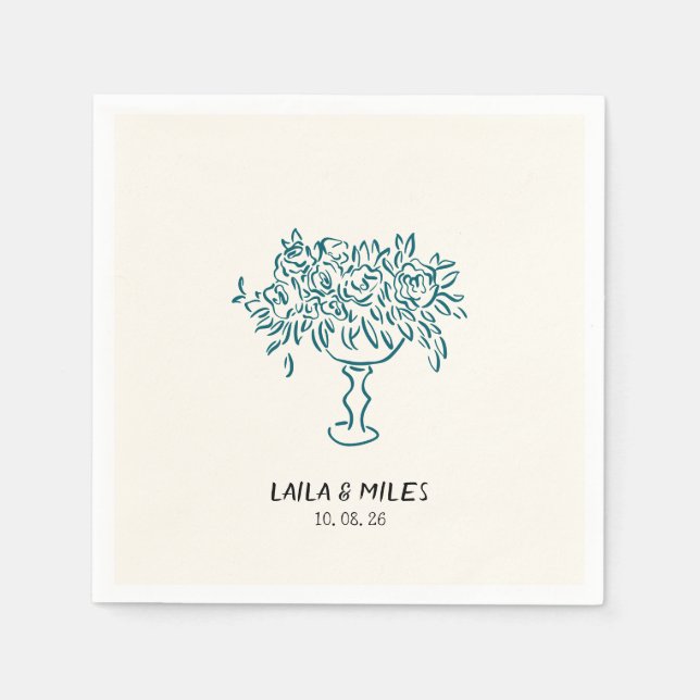 Servilleta De Papel Whimsical flowers wedding hand drawn (Anverso)