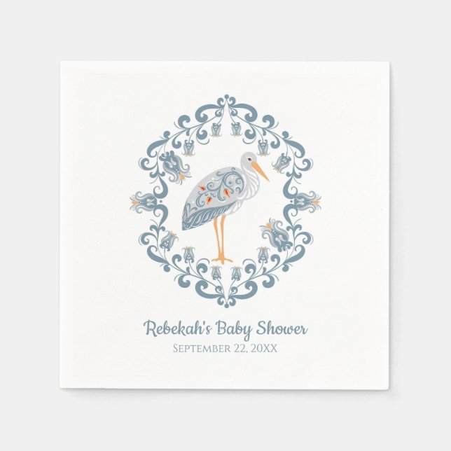 Servilleta De Papel Whimsical Folk Art Stork | BABY SHOWER (Anverso)