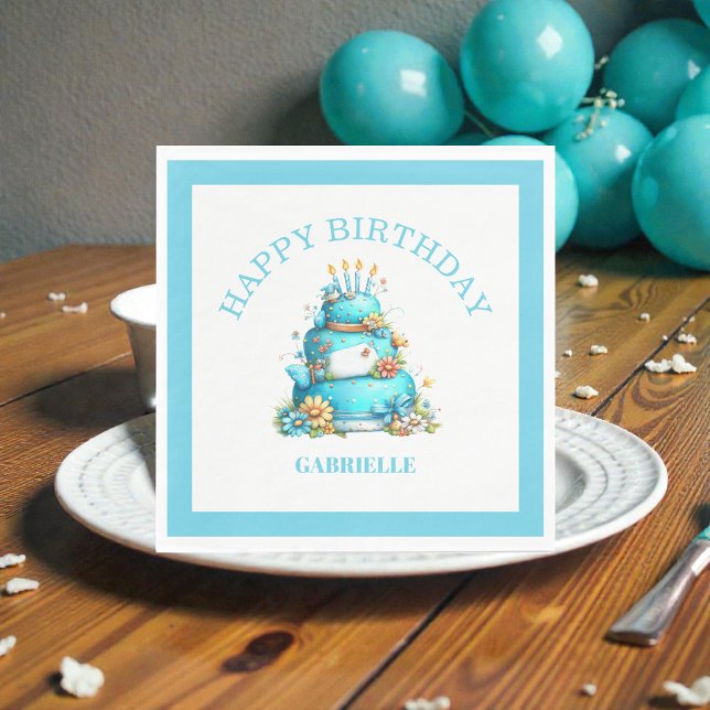 Servilleta De Papel Whimsical Fun Teal Birthday  (Subido por el creador)