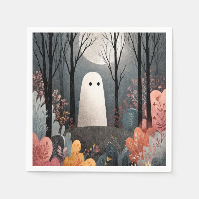 Servilleta De Papel Whimsical Ghost Ilustracion acuarela Halloween (Anverso)