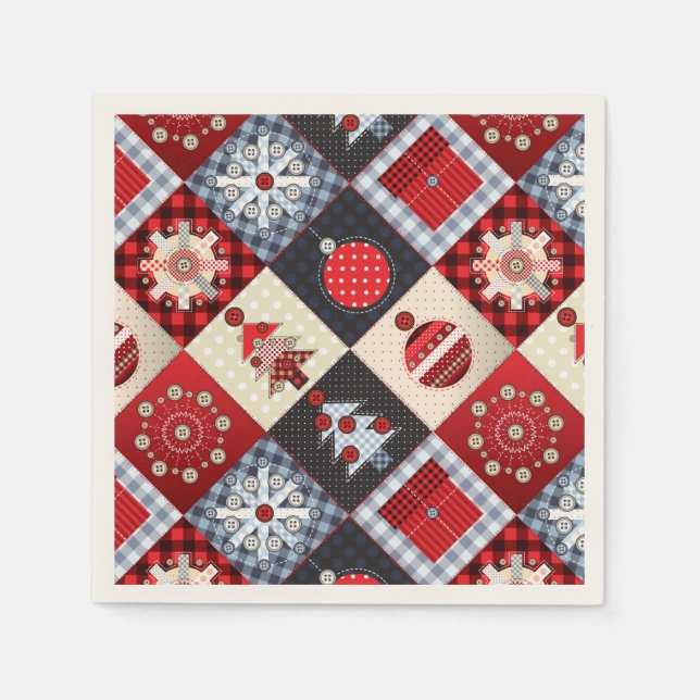 Servilleta De Papel Whimsical Gingham Navidades Patchwork Quilt (Anverso)